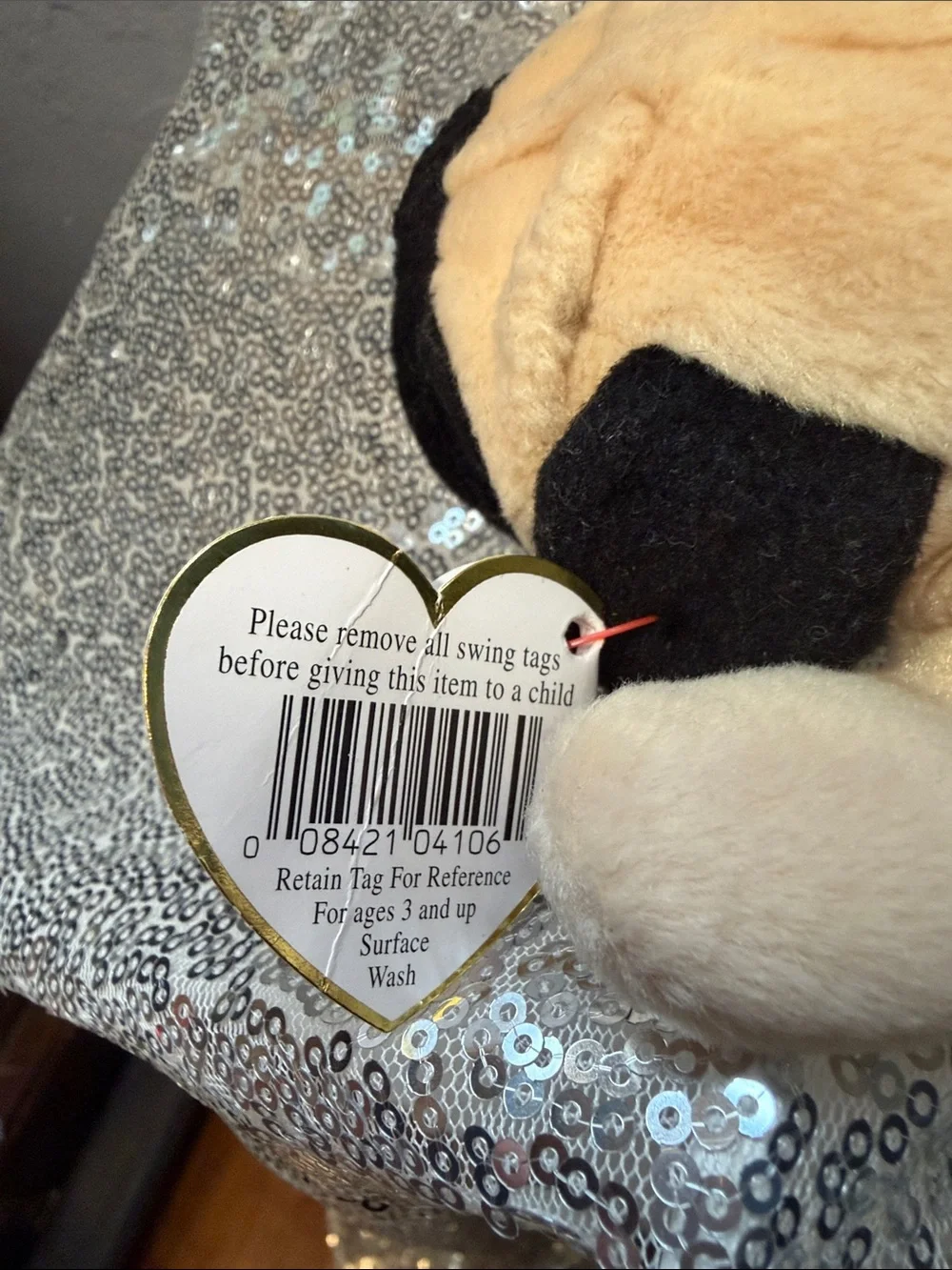 NWT Pugsly the Pug Ty Beanie Baby Plush with Heart Tag - Tan and Black